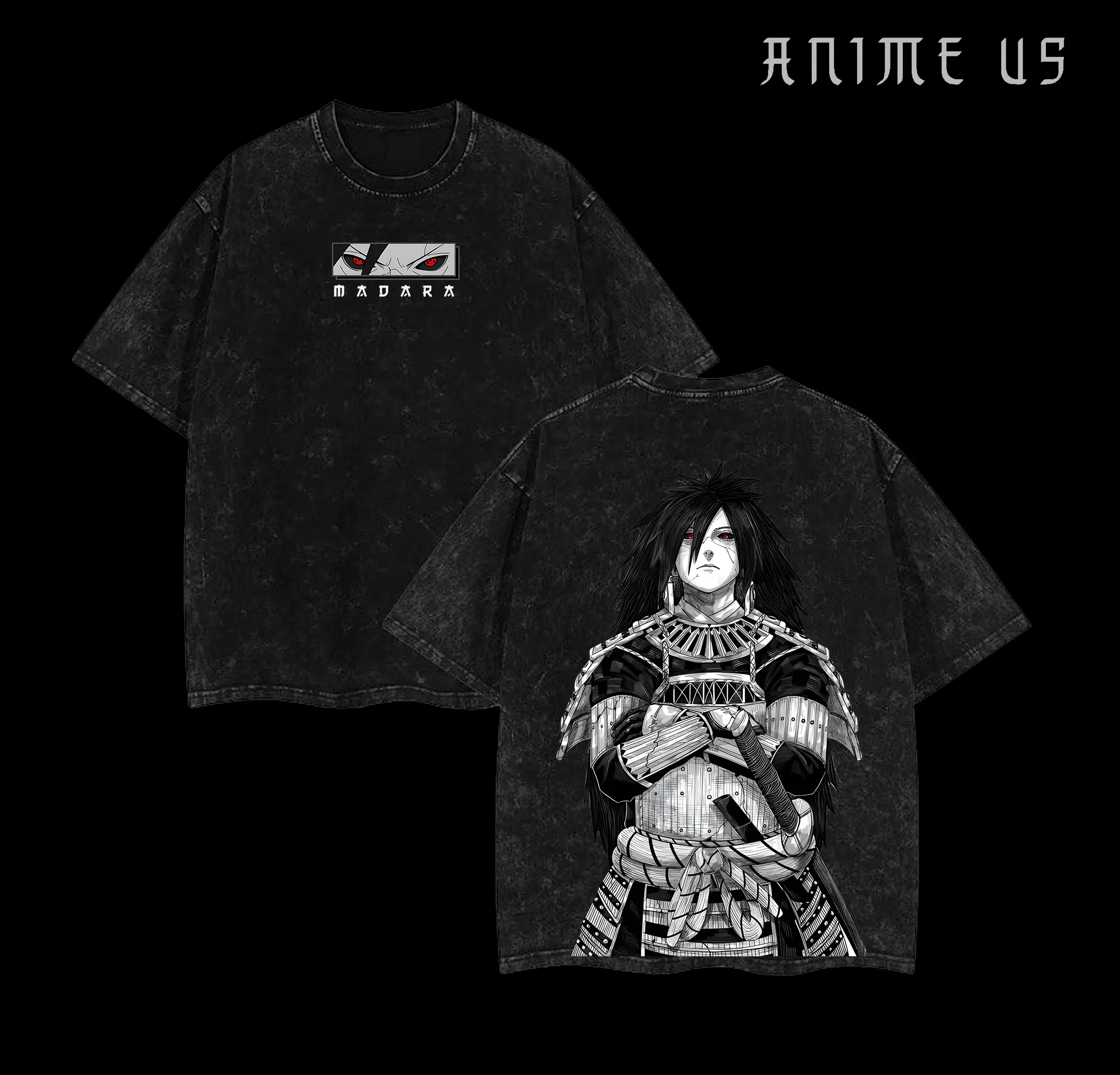Uchiha Madara x Naruto Anime Double Printed Washed Tee Unisex Oversize Anime Manga Lightweight Cotton T-Shirt, Gift For Anime Fan Lover , Madara Fan , Madara Shirt , Naruto Merch