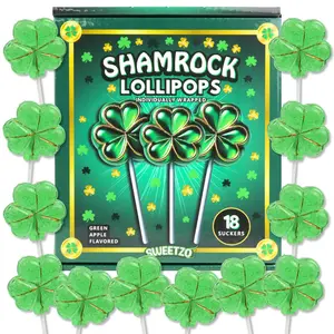 Sweetzo Shamrock Lollipops, Individually Wrapped Green Clover Suckers, Party Favor Candy, 18 Pieces
