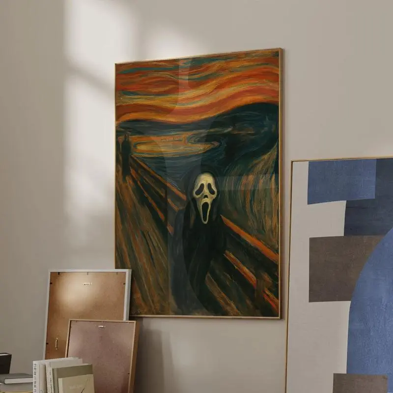 Funny Horror Movie Ghost Scream Print, Funny Design Horror Meme Wall Art, Decoration Items for Modern Home Decoration, Room & Home Decor