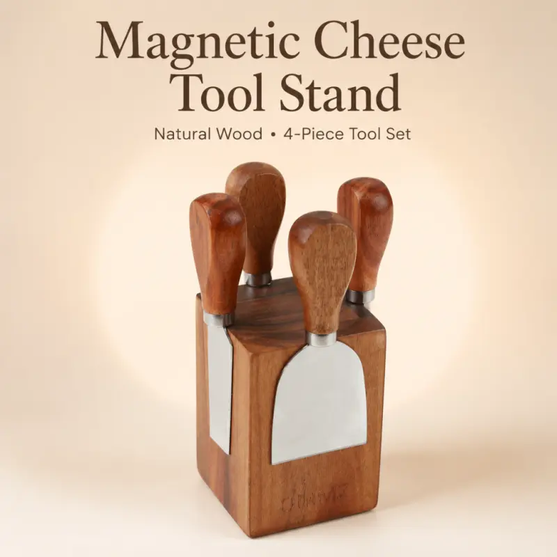 Magnetic cheese knife holder, cheese knife fork set, stainless steel cheese cutlery 5-piece set