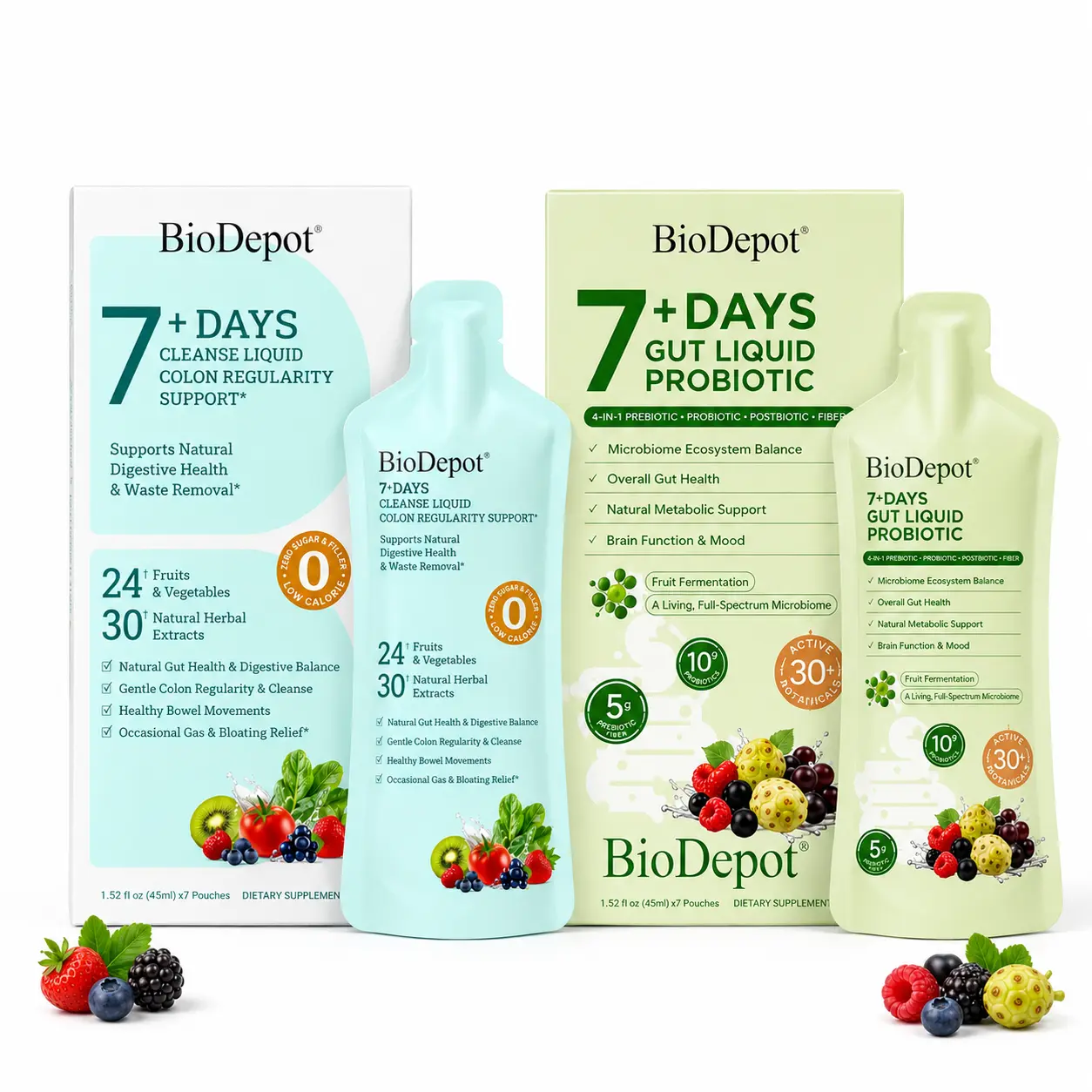 BioDepot 2-Step Organic Gut Reset Kit - Natural Cleansing Liquid, Probiotic Gut Health Supplement for Diet Support