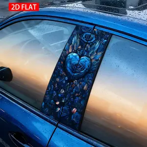 2Pcs Deep Blue Rose Heart Pattern Car B-Pillar Stickers, PVC Self-Adhesive Waterproof Scratch-Resistant Exterior Decoration Stickers, Ideal For Car B-Pillars, Bumpers And Other Auto Exterior Decor