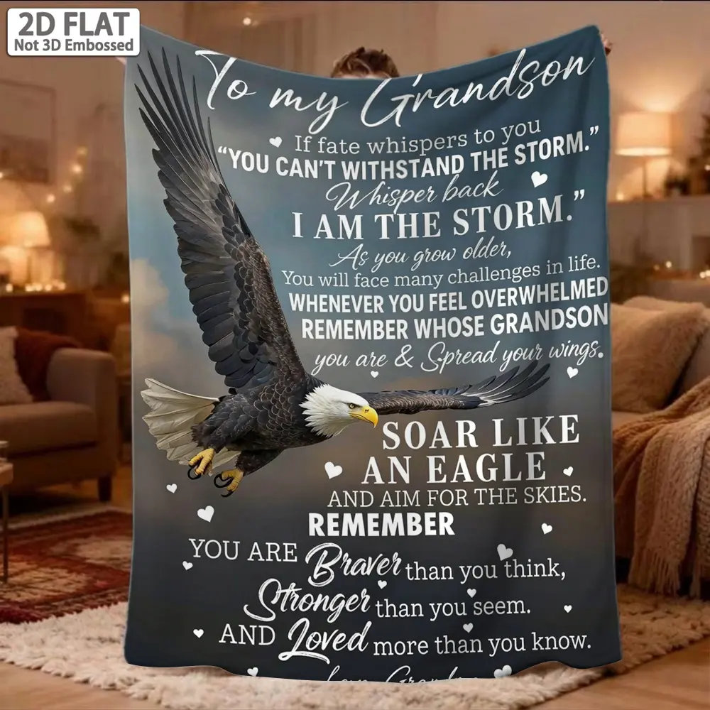 To My Grandson Blanket, Soft Flannel Throw Blanket with Inspirational Eagle Quote, Cozy Gift from Grandma Grandpa for Grandson, Birthday Graduation Christmas Gift, Warm Blanket for Bed Couch Sofa Dorm Room, Encouragement Keepsake for Teens Boys Men
