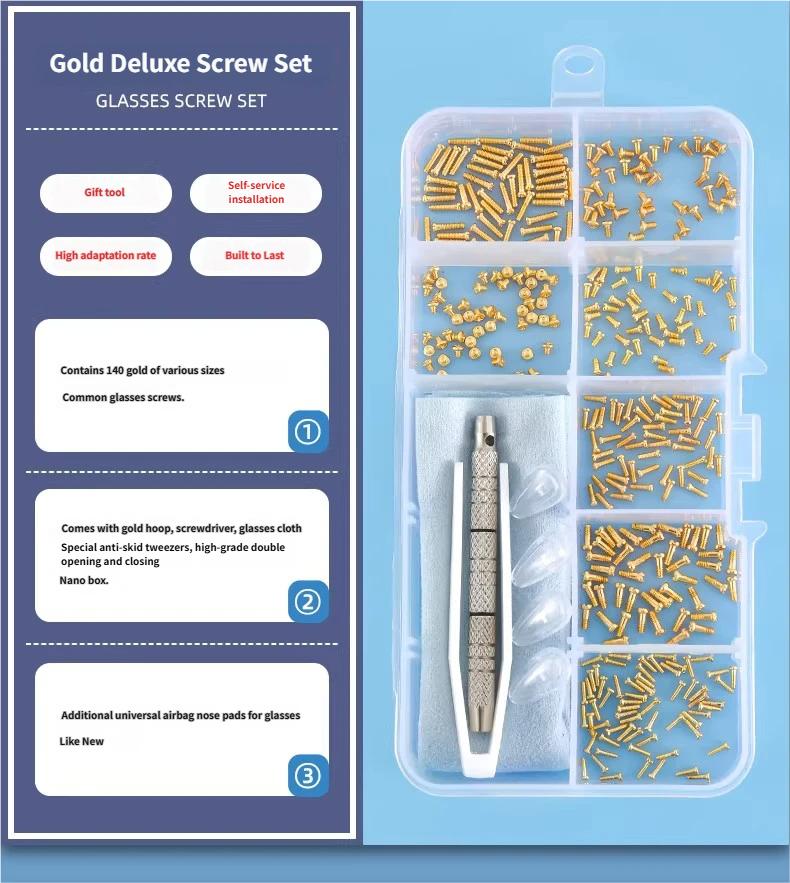Eyeglass Repair Tool Set: Eyeglass Screws, Nose Pad Screwdriver, Frame & Arm Repair Parts, Storage Box