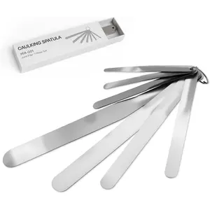 958-G01 7- Caulking Spatula Tool Set, Stainless Steel Streamlined  & Fixed Round  for Caulk and Grout, Widths 3/8" to 1-1/2" for Tub, Tile, Countertop with Storage Ring