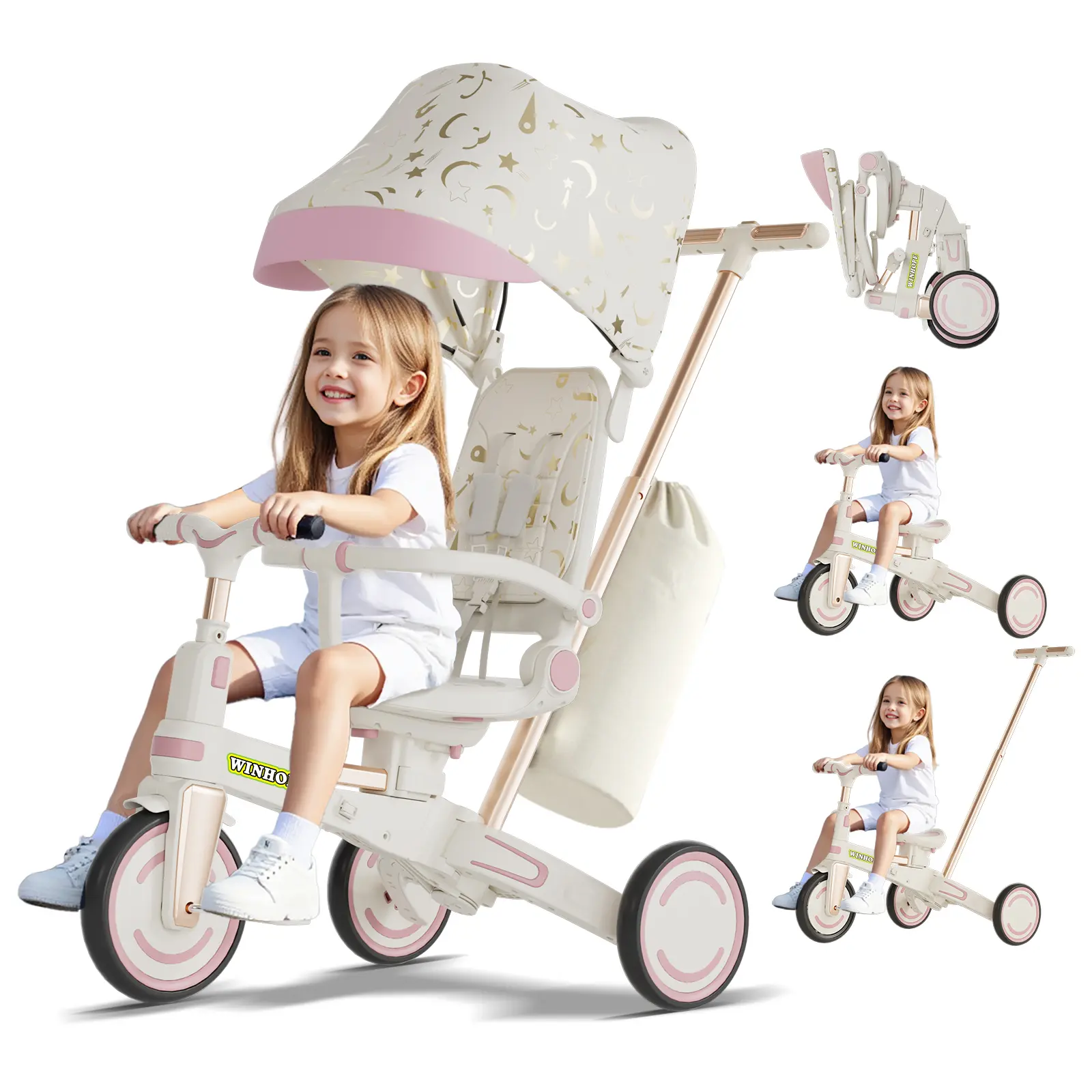 WINHOPE 9-in-1 | Multifunctional tricycle for babies aged 1–6 years, anti-tipover, foldable, quiet, shock absorption