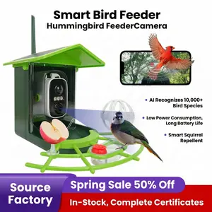 Solar Camera Smart Bird Feeder– utilizes AI recognition for automatic recording, includes a 32GB memory card, supports 2K HD live video, sends instant alerts to your phone, and features smart alarms to deter squirrels and hawks.