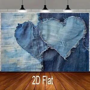 1pc 2D Flat Big Blue Denim Design Polyester Fabric Party Banner - No Electricity Needed, Ideal for Birthdays, Weddings, Festive Photography