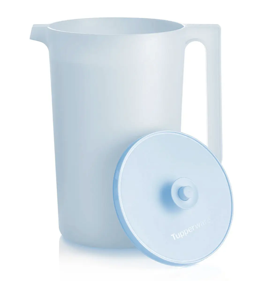 Tupperware Classic Sheer 1-Gallon Pitcher Light Blue Glass Kettle Durable Dishwasher Safe Kitchenware with Smart Push-Button Lid