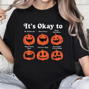 Vintage Its Okay Pumpkin Halloween Mental Health Awareness T-Shirt