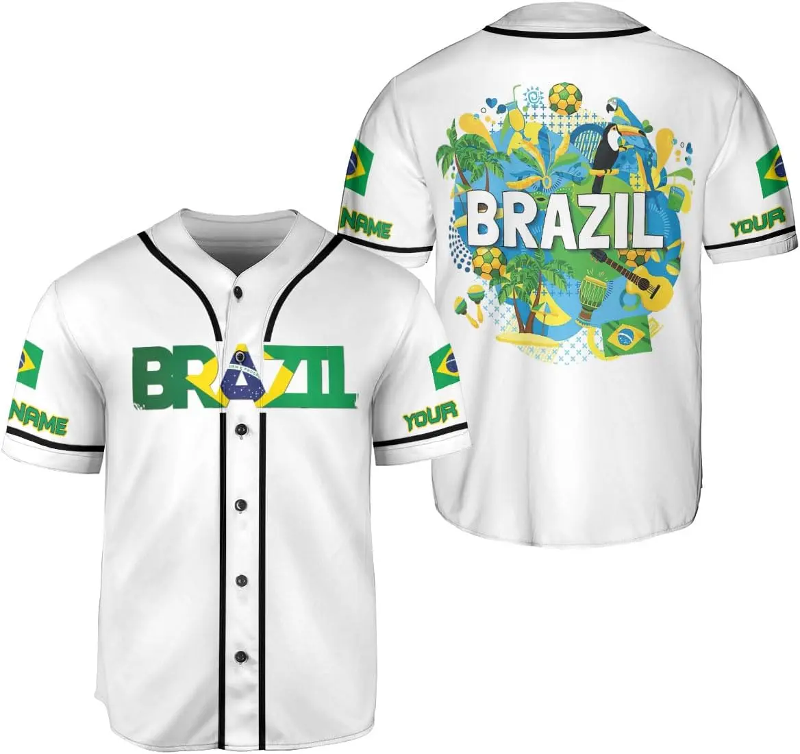 Personalized Brazil Collection Baseball Jersey – Personalized Name & Number, Custom Team Name Number Brazil Jersey Shirt for Men Women Youth Kid Game Day Outfit For Baseball Fans, Brazil Lovers