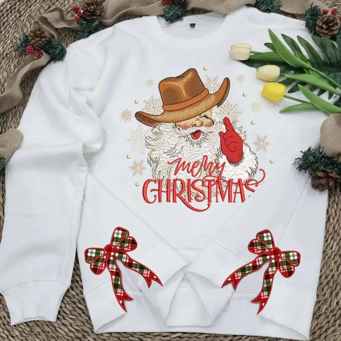 Christmas Green Monster Bow Appliqué Embroidery Design, Side Bow Appliqué Sweatshirt Embroidery Design, Bow Appliqué Embroidery Design