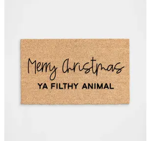 Merry Christmas Ya Filthy Animal Funny Holiday Doormat Handcrafted Flocking Resistant to Rain and Dirt Ideal for Front Porch Decoration