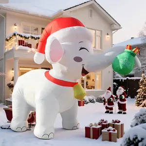 11FT Long Christmas Inflatables White Elephant with Gift Box, Christmas Blow Ups White Elephant Gift Exchange Theme Decoration, Built-in LEDs for Holiday Party Garden Lawn Yard Patio Outdoor