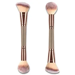 Double-Ended Foundation Makeup Brush, Angled Round Top for Liquid, Powder & Cream Blending, Champagne Gold Finish