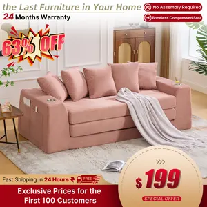 82.25" Convertible Boneless Sofa Bed Loveseat Sleeper 2 in 1 Corduroy Pull Out 5 Pillows Side Pocket No Assembly Two Cup Holders Wide Armrest 3 Seat