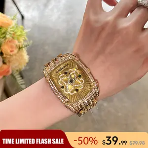 Luxury Gold Watches for Women  Gold Square Dial with Diamond-Encrusted Rotating Four-Leaf Clover Star Design, Fashionable, Sparkling & Versatile Timeless Classic Design, Includes Adjustment Tool