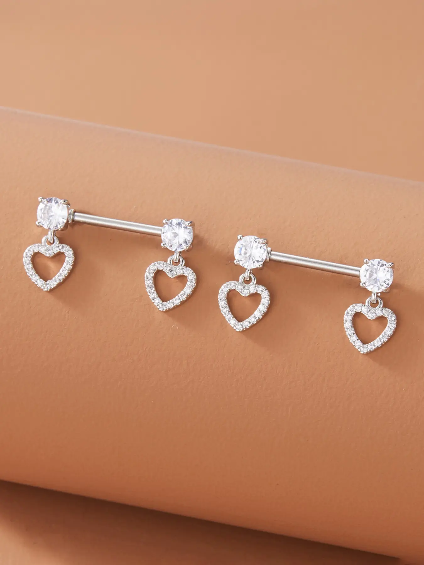 2 Heart-Shaped Nipple Rings with Artificial Zircon, Sexy Body Piercing Jewelry for Women, Sparkling, Perfect for Valentine's Day, Parties, Summer, Chic Body Jewelry, Body Jewellery