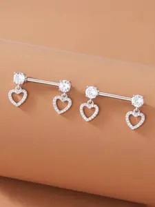 2 Heart-Shaped Nipple Rings with Artificial Zircon, Sexy Body Jewelry for Women, Sparkling, Perfect for Valentine's Day, Parties, Summer