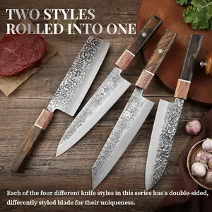 Japan Knife Set, 8'' Gyutou Chef Knife, 8'' Kiritsuke Chef Knife, 7'' Nakiri Knife, 7'' Santoku Knife- Sharp Kitchen Knife for Meat Cutting, High-Carbon Steel Cooking Knife, Vegetable Knife