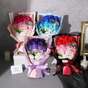Room Decor Artificial Roses Bouquet Gift Box, Artificial Flower Bouquet Including 18pcs for Home Decor, Boyfriend Gifts, Gifts for Girlfriend. Wedding Anniversary Birthday Party Gift, Bedroom Decor