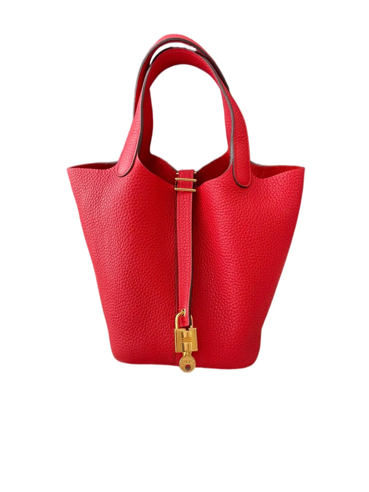 Pre-owned HERMÈS Taurillon Clemence Top Handle Bag Hermes Picotin Lock 18 Rouge H Gold Clasp 31274710