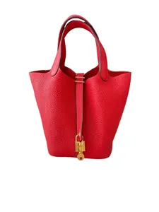 Pre-owned HERMÈS Taurillon Clemence Top Handle Bag Hermes Picotin Lock 18 Rouge H Gold Clasp 31274710