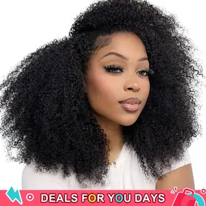 [Wear Go Half Wig] BGMgirl Invisible Hairline Afro Curly Kinky Straight Half Wig Glueless Human Hair Layered Cut Wigs Water Wave Kinky Curly Seamless Flip Over Updo Down Style Hairpiece Beginner Friendly 100% Human Hair #DealsForYouDays