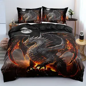 Open JIT 2/3 Pieces, Soft and Comfortable Dragon Down Duvet Cover for Twin Bed, Ancient Beast Dragon Pattern Bedding Set, 3D Dragon Twin Bed Set, Western Dragon Bedding Set for Twin Bed (1* Duvet Cover + 1/2* HalMachine WashablSaultra sofchristmas element