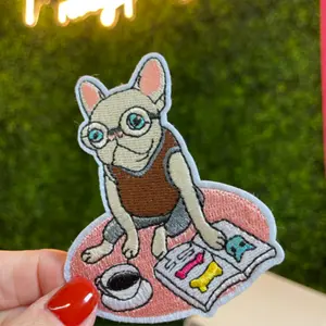 French Bulldog Reading Embroidered Patch