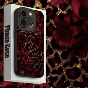 Phone Case: Fashionable Leopard Print with Red Floral Delicate Pattern Phone Case. Compatible with iPhone 17/15 Pro/13 Pro/12 Pro Max/iPhone 11/iPhone 13/13 Pro Max/11 Pro Max/iPhone 17 Air/14 Plus/iPhone 17 Pro/iPhone 15/iPhone 12/16 Plus/iPhone