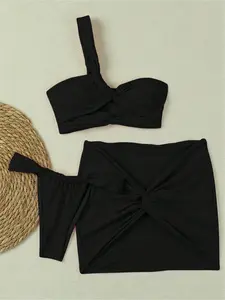 2026 New Beach Vacation Style Split Swimsuit, One Shoulder Knot Short Skirt, Comfortable Sexy Slim Fit Swimwear Set
