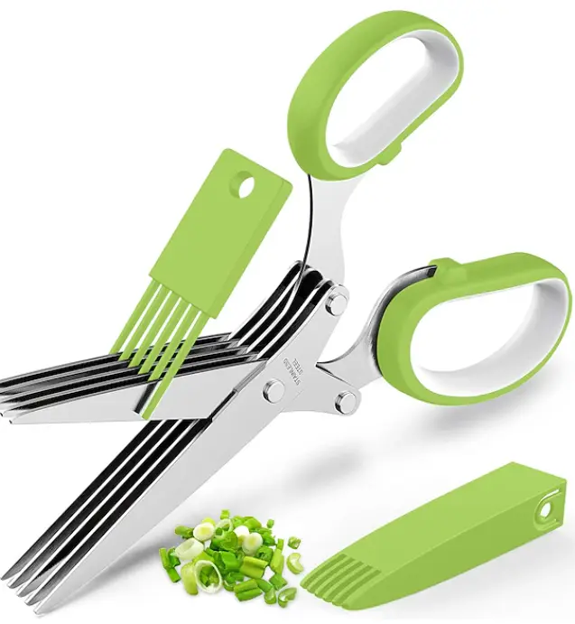 Herb Scissors Set - Cool Kitchen Gadgets for Cutting Fresh Garden Herbs - Herb Cutter Shears with 5 Blades and Cover, Sharp and Anti-rust Stainless Steel, Dishwasher Safe