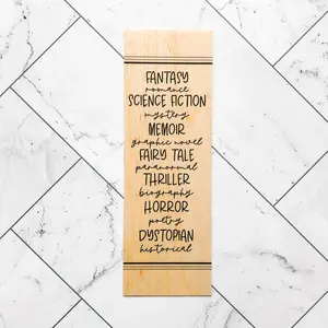 Book Genres wooden bookmark · woodmark featuring reading themes