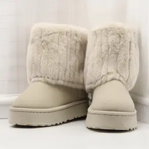 Women's Snow Boots Plush Lined Casual Platform Shoes for Warmth and Style Non-Slip Mid-Calf Boots