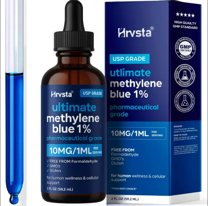 Methylene Blue Pharmaceutical Grade 2oz-USPGrade 1% Solution with Balanced ElectrolyteSolutionThird-Party Tested Brain Supplement forHumans -No Formaldehyde High Cognitivesupport