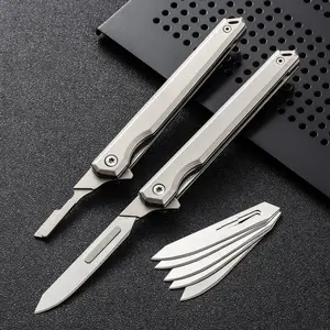 Titanium Pocket Utility Knife: Men's Tactical Folding EDC Multi-ToolComes with 5 interchangeable blades. Great for camping, hiking, DIY, carving, daily use. Perfect gift for Valentine's Day, Father's Day, etc.