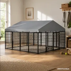 Escape-Proof Wire Metal Kennel - Heavy-Duty Mesh Outdoor Playpen Kennel with Roof Cover, 9.62'L x 9.35'W x 6.18'H Run, Multi-Animal Housing Iron Wire Enclosure for Large Breed Poodles, Escape Proof Kennel