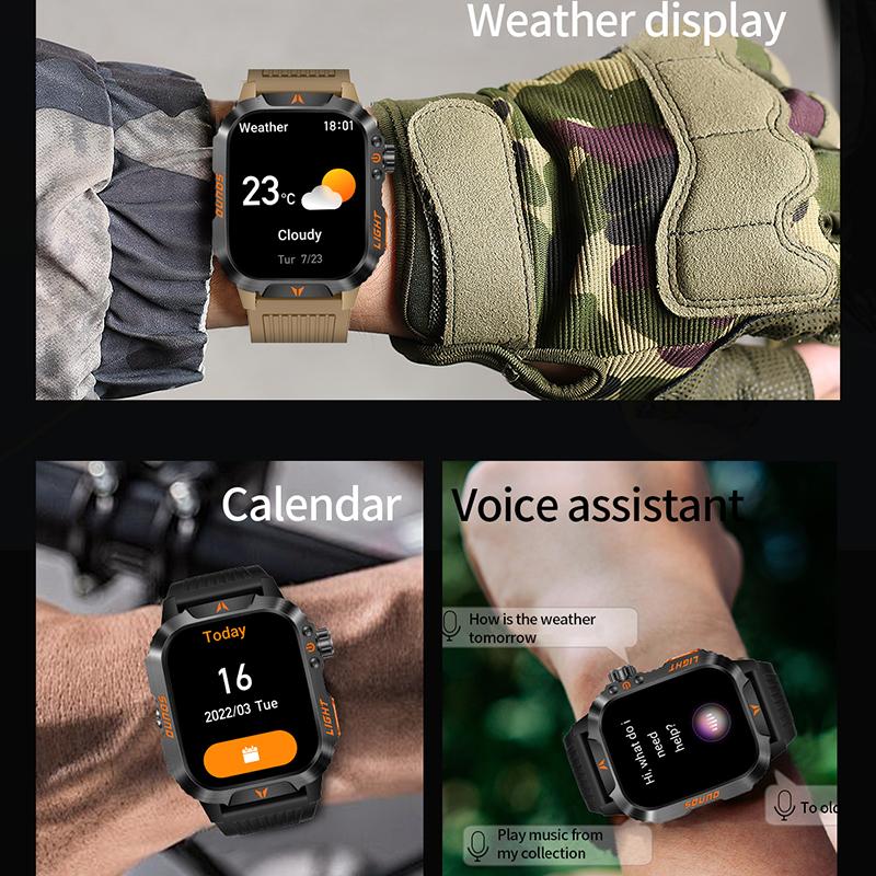 2026 Outdoor-Style Smartwatch with 2.01-inch IPS Screen LED Lighting Wireless Call Sports Modes Calorie Tracker Compass Weather Alerts Men's Gift