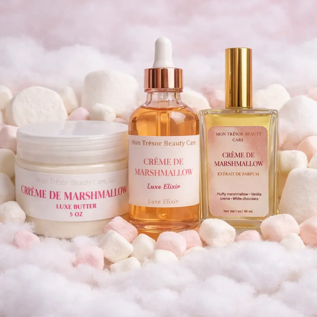 Signature Creme de Marshmallow Luxury Body Care Trio - Vanilla Scented Fragrance, Sugar-Infused Fluffy Hydrating Moisturizer for Daily Routine, Moisture-Boosting for All Skin Types (Body Care Sets)