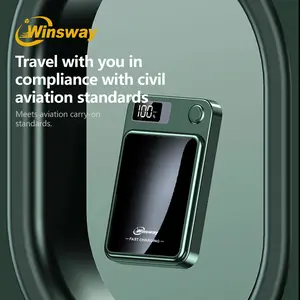 Winsway 5000mAh Magnetic Wireless Power Bank with USB Type-C Fast Charging Stable Adsorption Ultra-Thin Mini Size LED Display for Dual-Device Battery Life Portable Travel Companion Meets Aviation Carry-On Standards