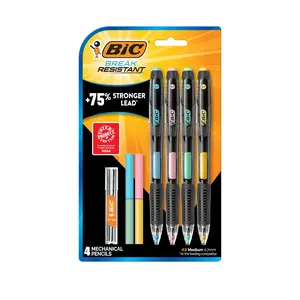 BIC Break Resistant Mechanical Pencils with Erasers, No. 2 Medium Point (0.7mm), 4-Count Pack Pencils for School or Office Supplies, Lead and Eraser Refills