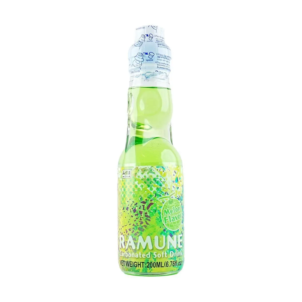 MIZUHO Japanese Melon Soda - Sparkling Ramune Drink, 200ml Bottle