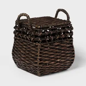 Rounded Square Chocolate Woven Basket with Lid - Threshold