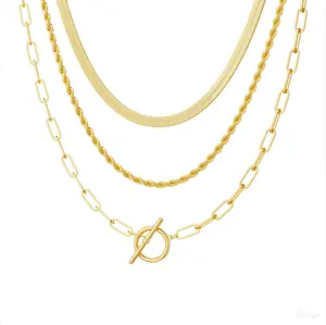 Minimalist Layered OT Clasp Necklace,clavicular necklace, Gold/Silver Tone Snake & Paperclip Chain Jewelry, Delicate Accessory for Work & Daily