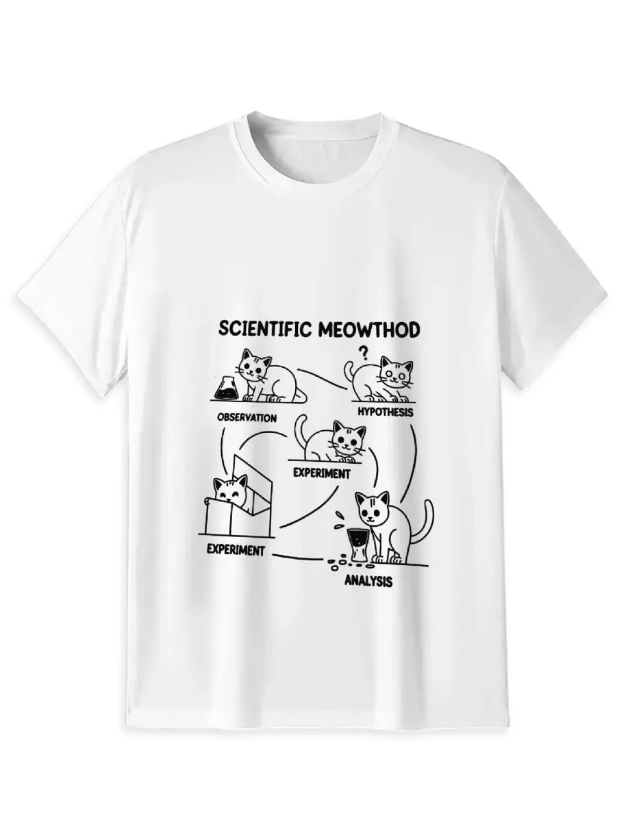 Scientific Meowthod Cat Graphic T-Shirt – Funny Science Cat Print Tee, Unisex Oversized 100% Cotton Casual Short Sleeve Streetwear Top