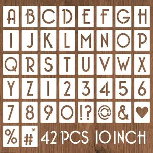 10 Inch Letter Stencils and Numbers, 42 count Alphabet Drawing Stencils,  Plastic Craft Templates for Painting on , Wall, Fabric, Rock, Signage