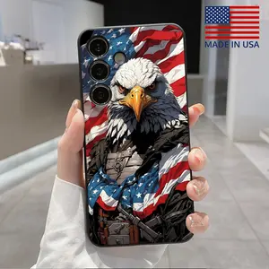 Armored Eagle Pattern Straight Edge Phone Case Compatible with Galaxy S23 Ultra S24 Plus S25 S22+ Shockproof Drop Protection Rugged Durable Liquid Silicone Cover Cellphone Protective