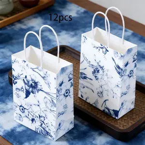 12pcs Blue Striped Handheld Gift Bags, High-End Wedding Favor Bags, Mother's Day Gifts, Party Packaging Paper Bags