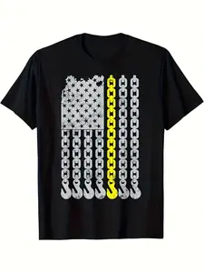 Thin Yellow Line American Flag Tow Truck Driver T-Shirt - 100% Cotton Retro Style Tee with Chain Hook & Star Design, Thin Yellow Line for, Unisex Adult S-XXXL, Black Casual Wear Gift for Men & Women